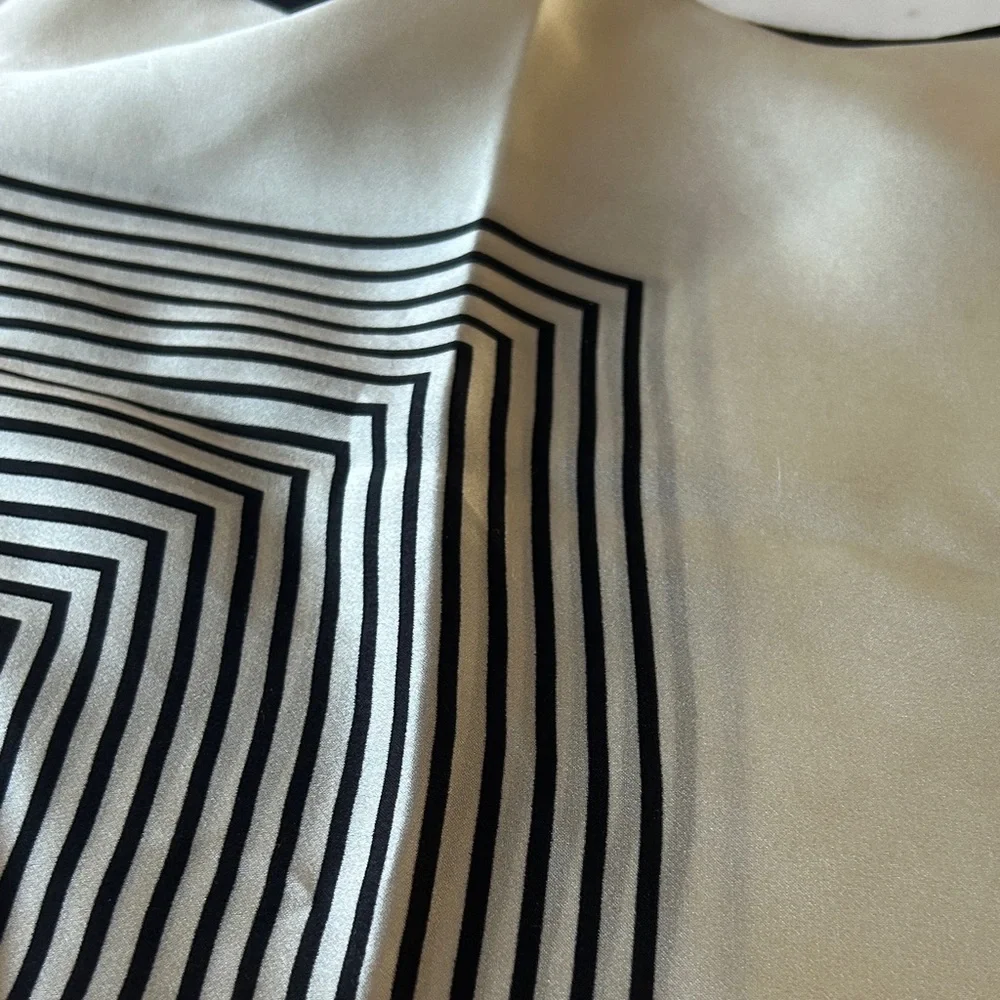 Neutral Black and Cream Geometric Silk Scarf